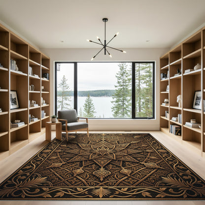 Ornate Golden Star Geometric Medallion Rug
