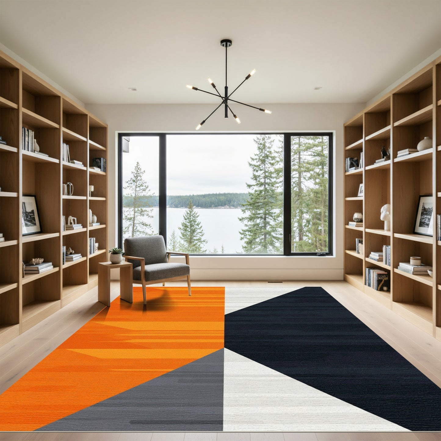 Abstract Orange Black Triangles Rug