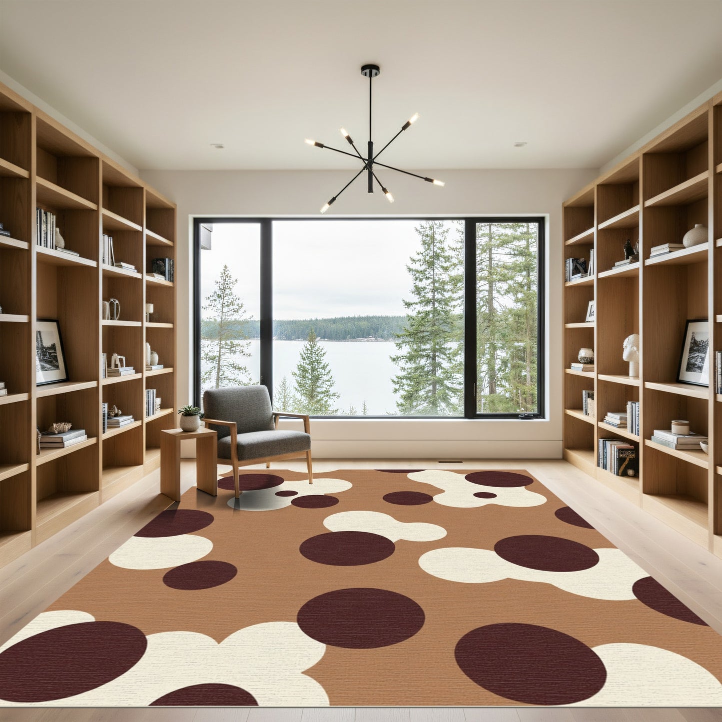 Brown Cream Spotted Abstract Circles Rug