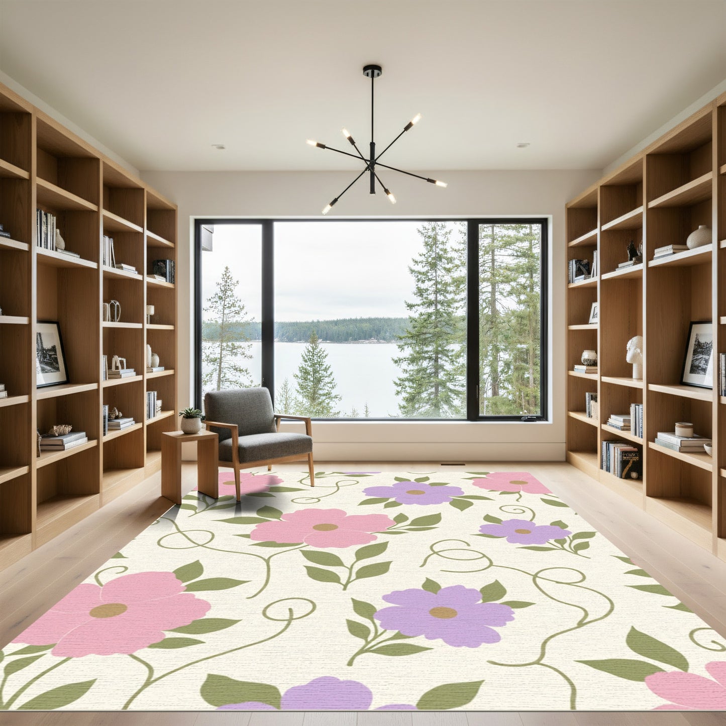 Pink Purple Floral Vine Bloom Rug