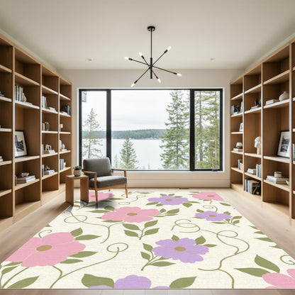 Pink Purple Floral Vine Bloom Rug