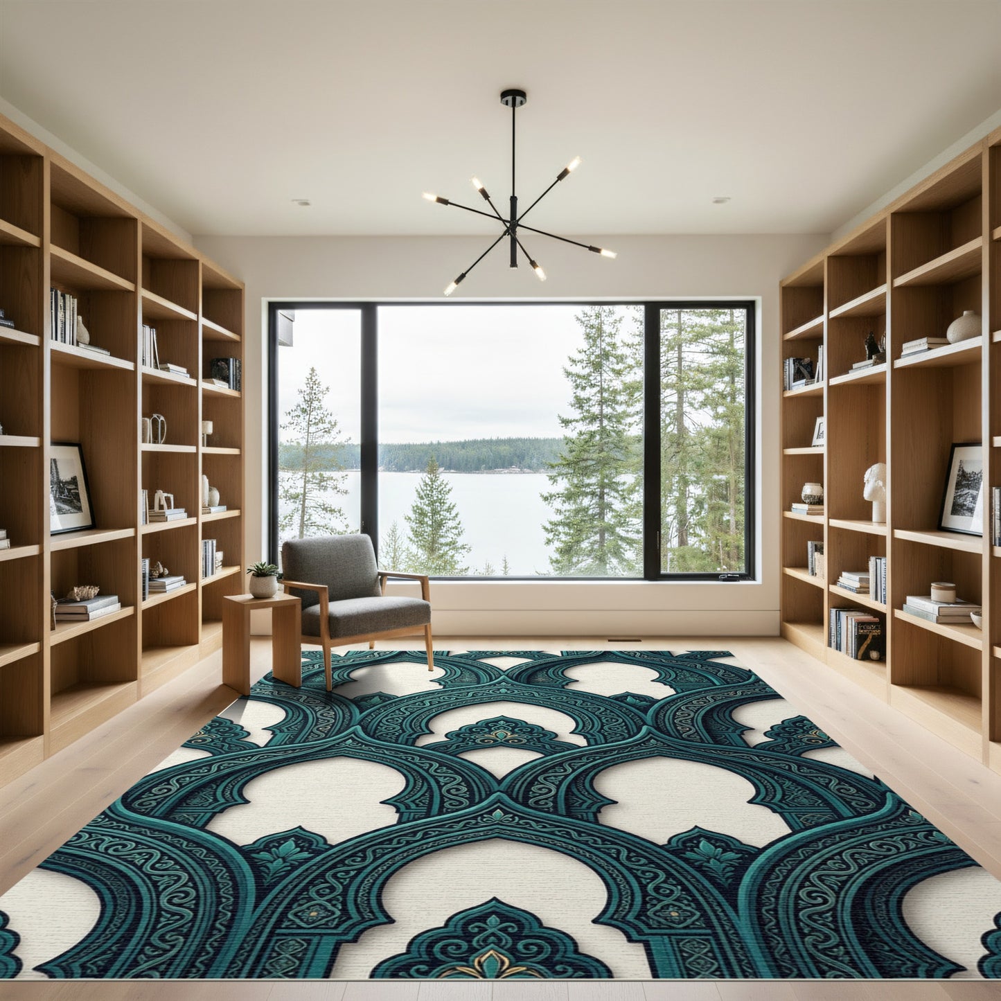 Teal Ornate Archway Scalloped Tile Rug