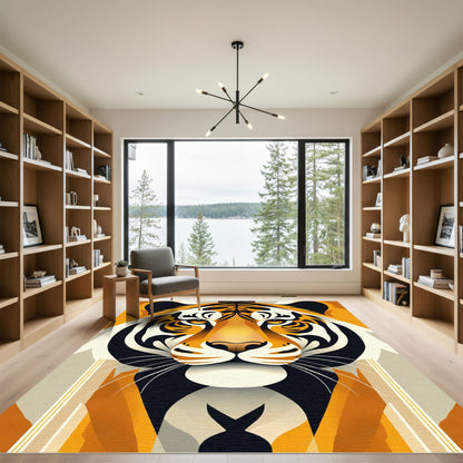 Bold Orange Tiger Face Art Rug