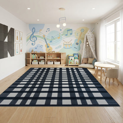 Black and White Geometric Grid Rug