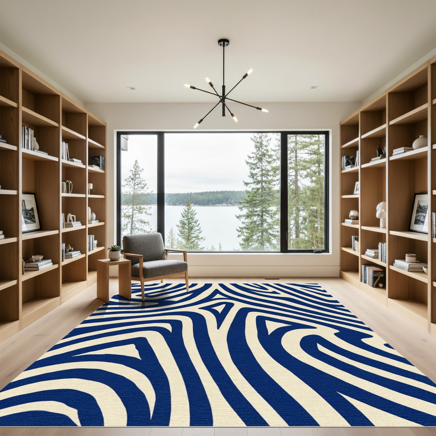 Navy Cream Zebra Swirl Rug