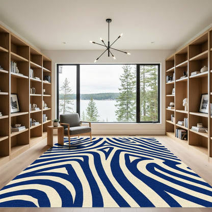 Navy Cream Zebra Swirl Rug