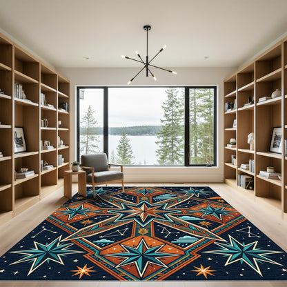 Celestial Copper Geometric Starry Compass Rug
