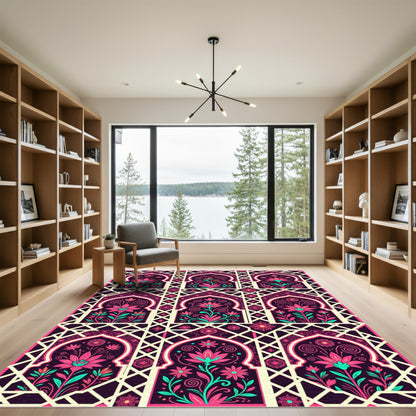 Floral Arch Lattice Pink Teal Rug