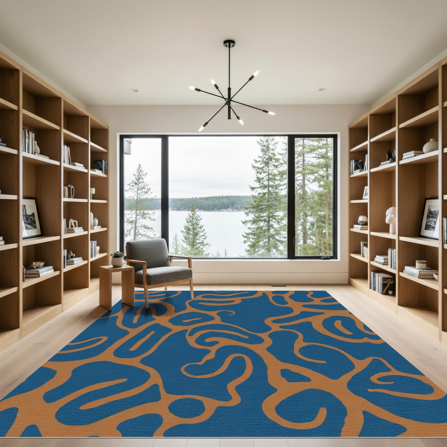 Modern Blue Copper Swirl Rug