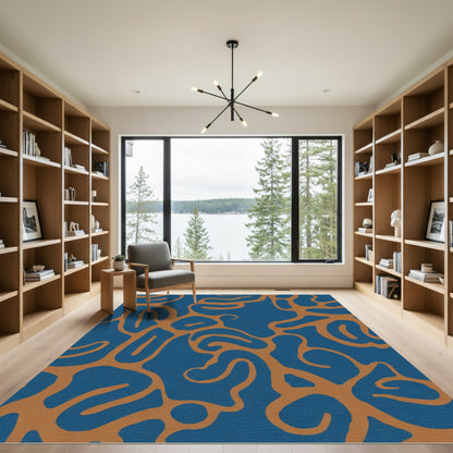 Modern Blue Copper Swirl Rug