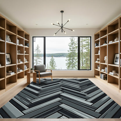 Monochrome Gray Herringbone Geometric Rug