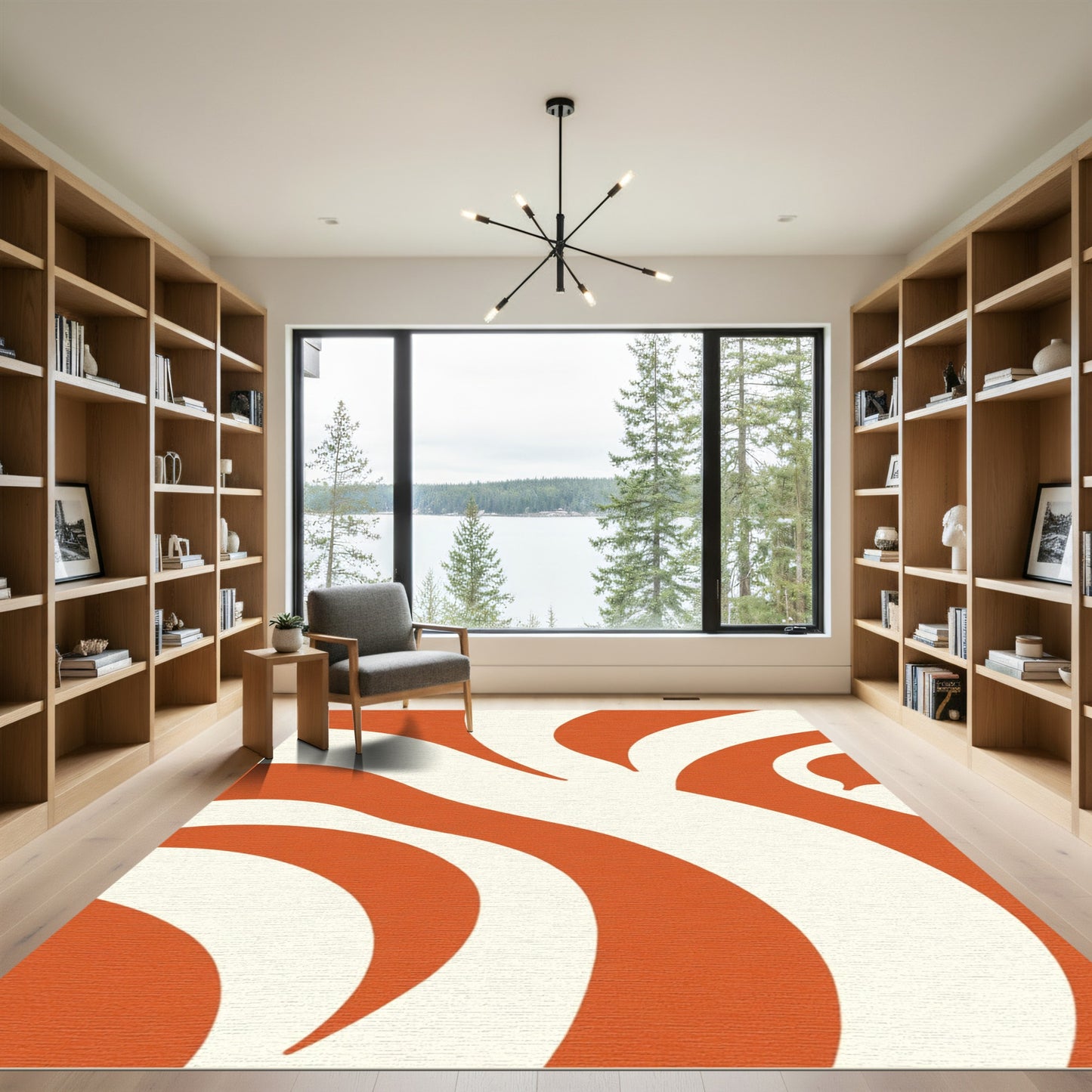 Warm Terracotta Swirl Abstract Rug