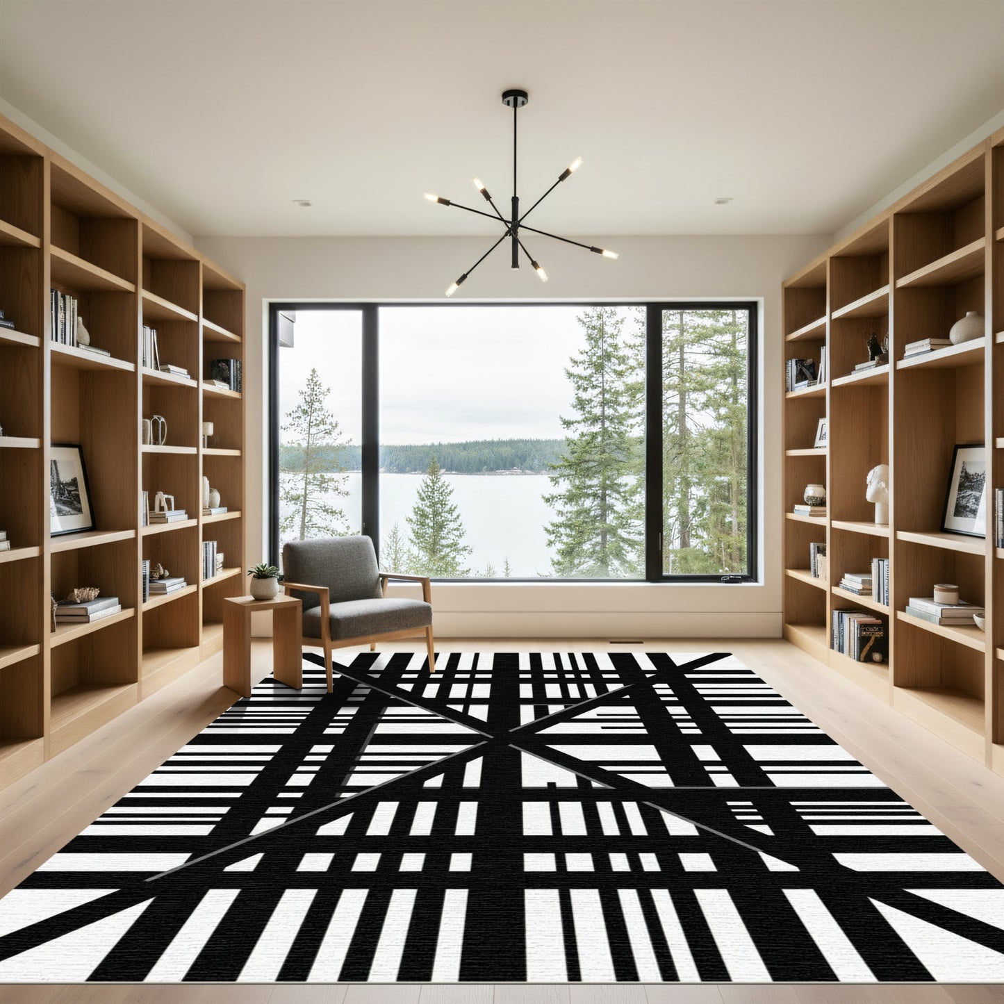 Bold Black and White Geometric Lines Rug