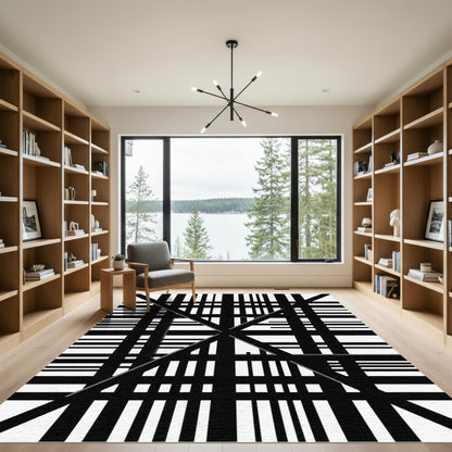 Bold Black and White Geometric Lines Rug