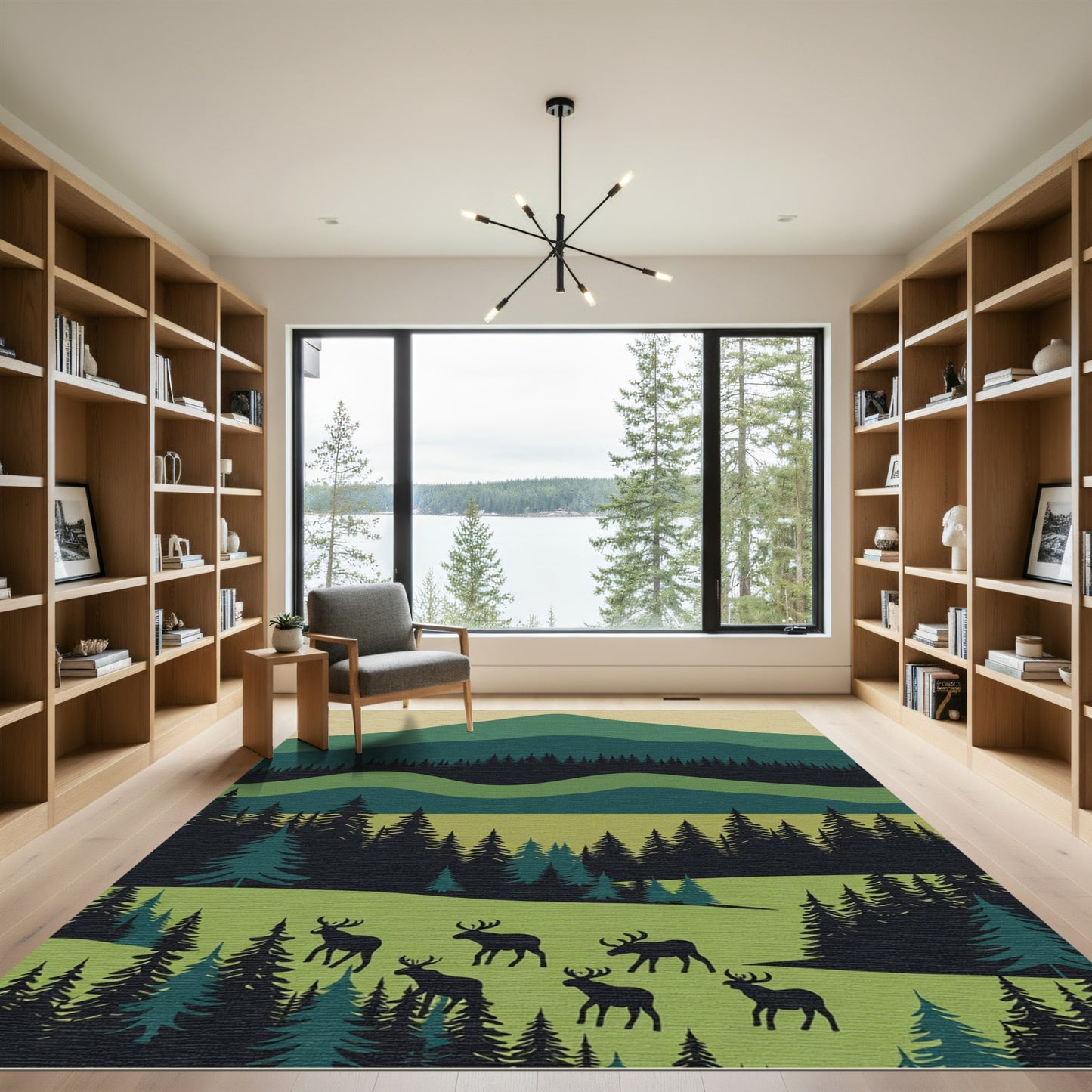 Woodland Elk Meadow Green Landscape Rug