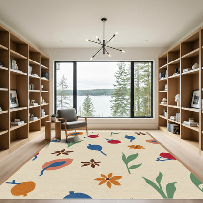 Whimsical Botanical Collage Vibrant Colors Rug