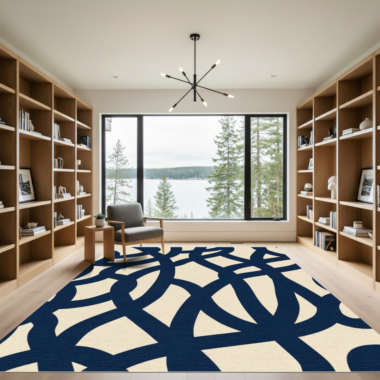 Navy Blue Abstract Interlocking Waves Rug