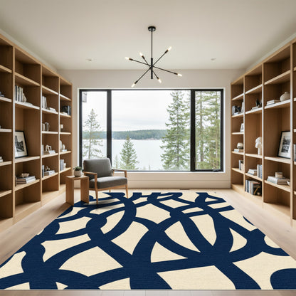 Navy Blue Abstract Interlocking Waves Rug
