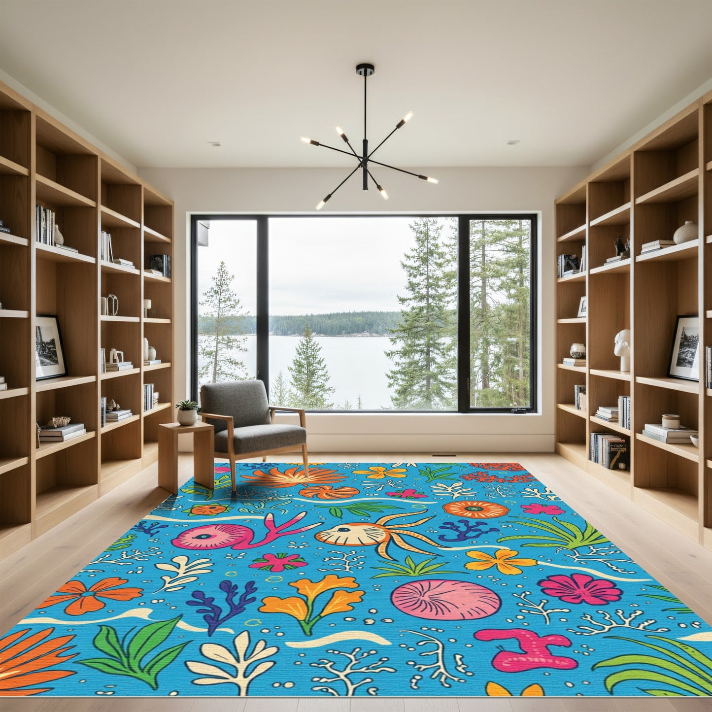 Bright Coral Reef Tropical Flowers Rug