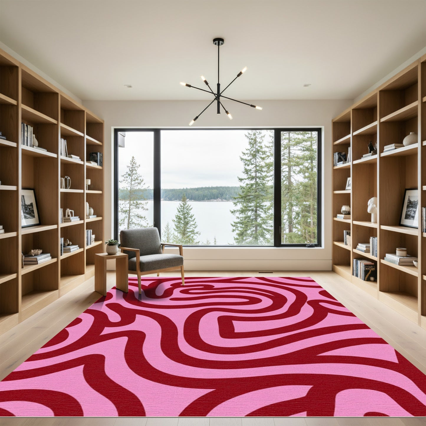 Crimson Swirls Pink Abstract Rug