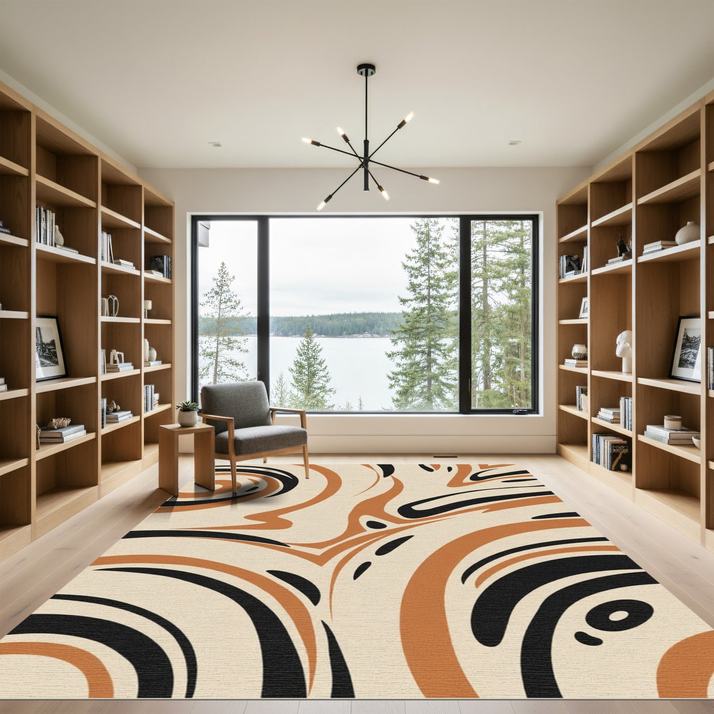 Abstract Swirl Dune Black Rug
