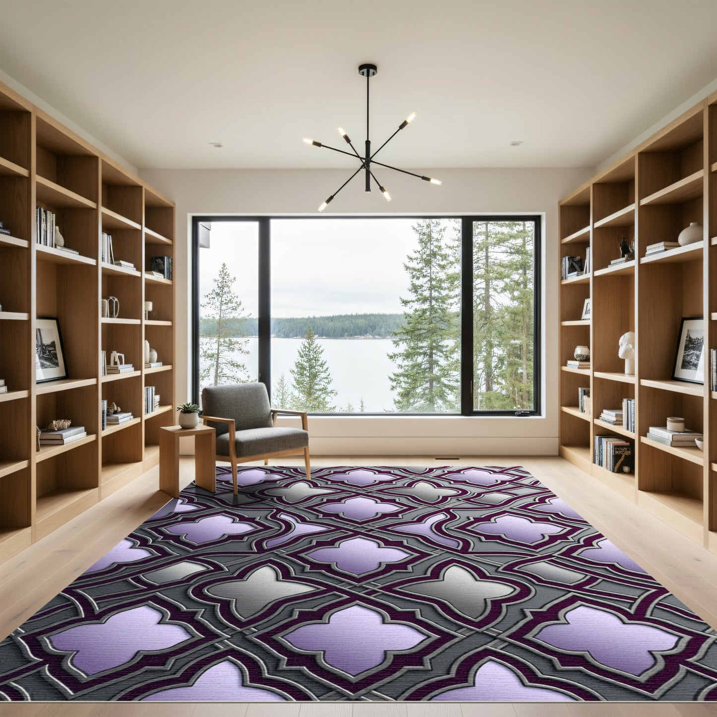 Metallic Silver and Plum Ornate Trellis Rug