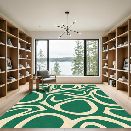 Emerald Cream Abstract Swirl Rug