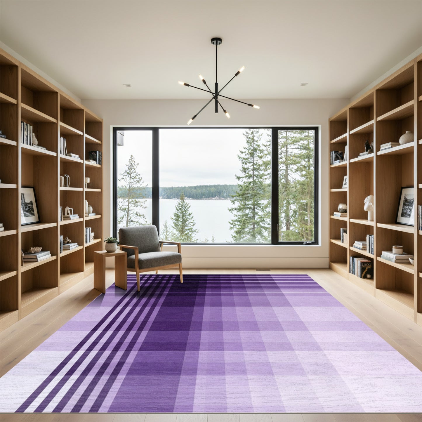 Dark Purple Plaid Gradient Lines Rug