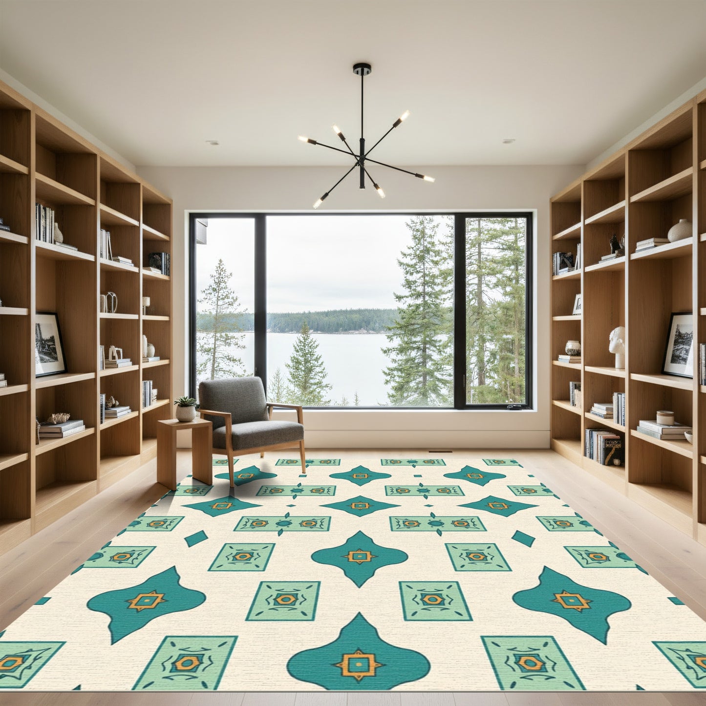 Teal Orange Geometric Quatrefoil Medallion Rug