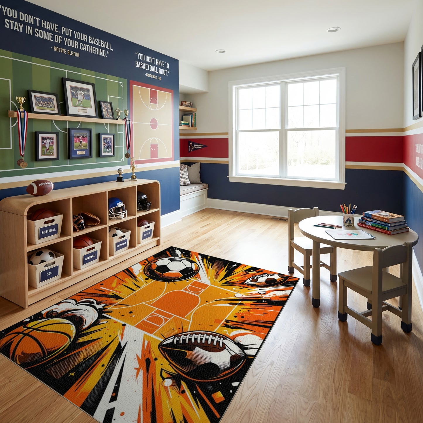 Explosive Soccer Basketball Football Hoop Rug