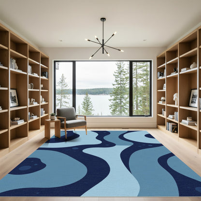 Deep Blue Fluid Organic Swirls Rug