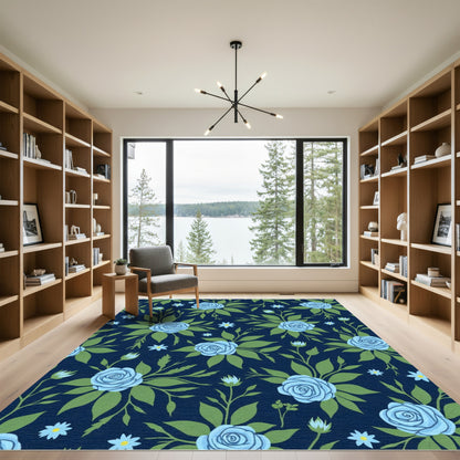 Light Blue Roses Garden Pattern Rug