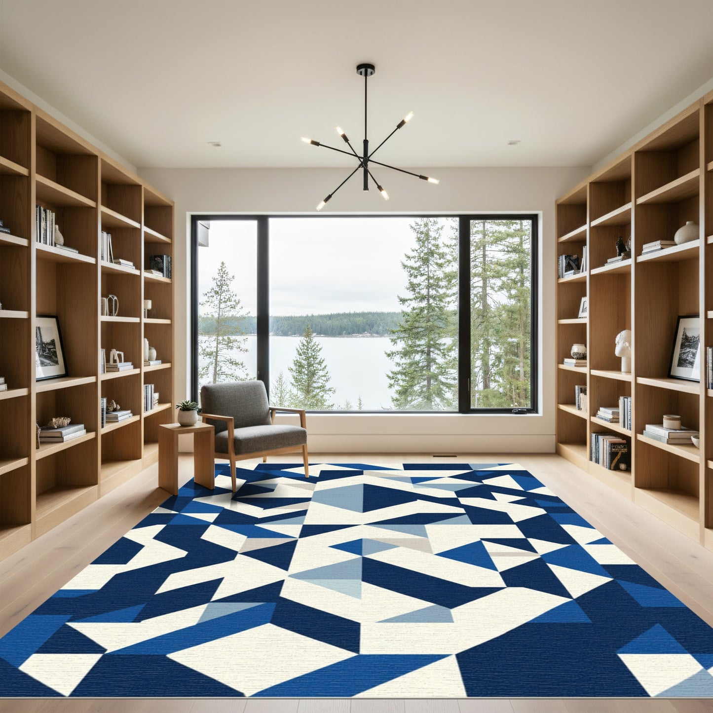 Abstract Blue Geometric Shapes Rug