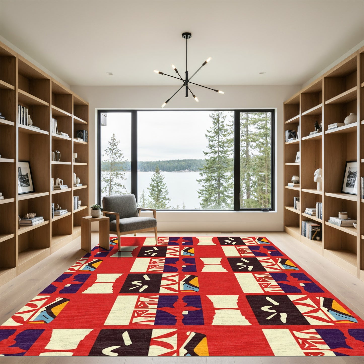 Red Ochre Abstract Geometric Composition Rug