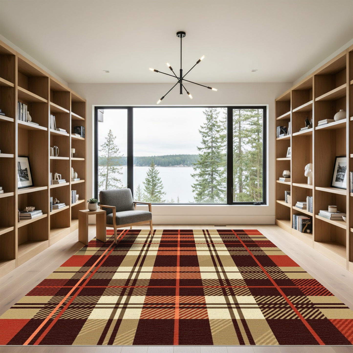 Classic Rust and Cream Tartan Plaid Rug