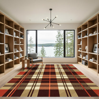 Classic Rust and Cream Tartan Plaid Rug