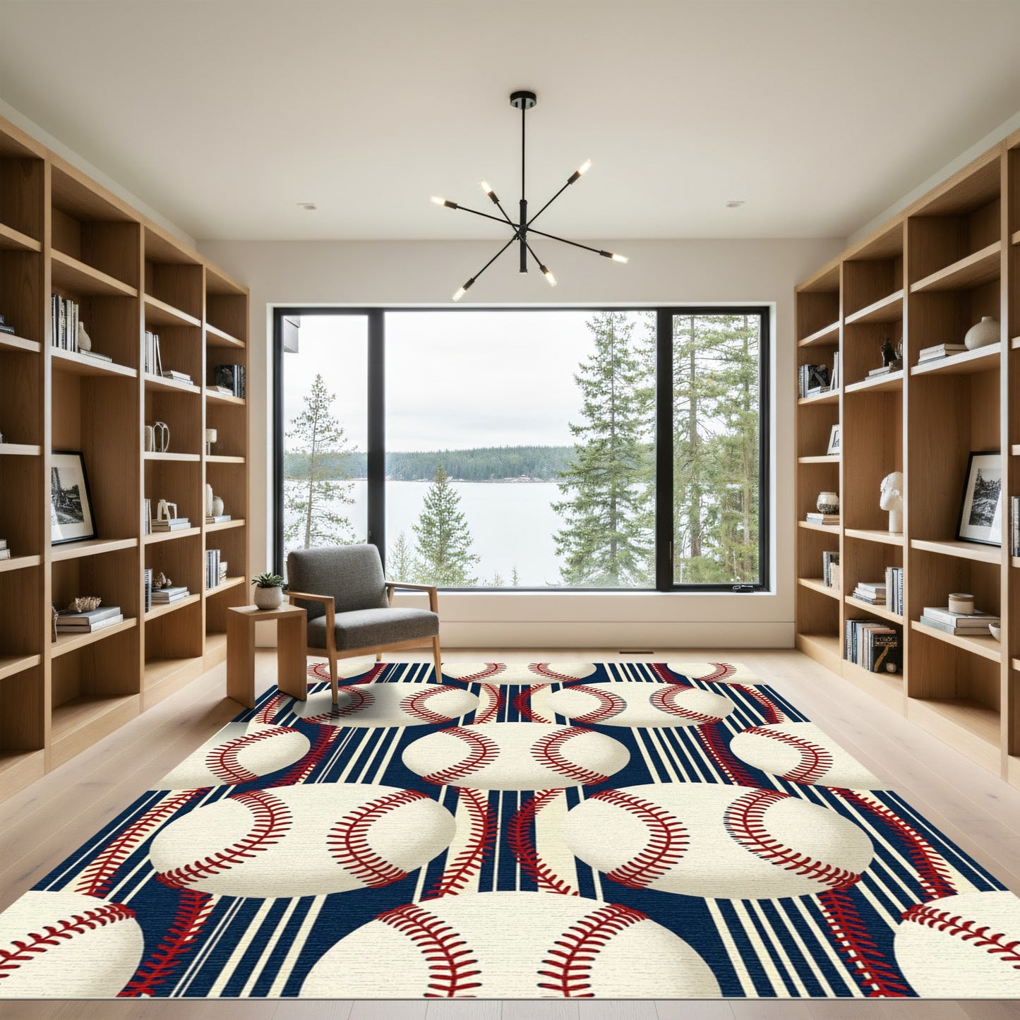 Classic Baseball and Pinstripe Navy Rug