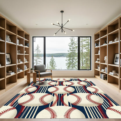 Classic Baseball and Pinstripe Navy Rug