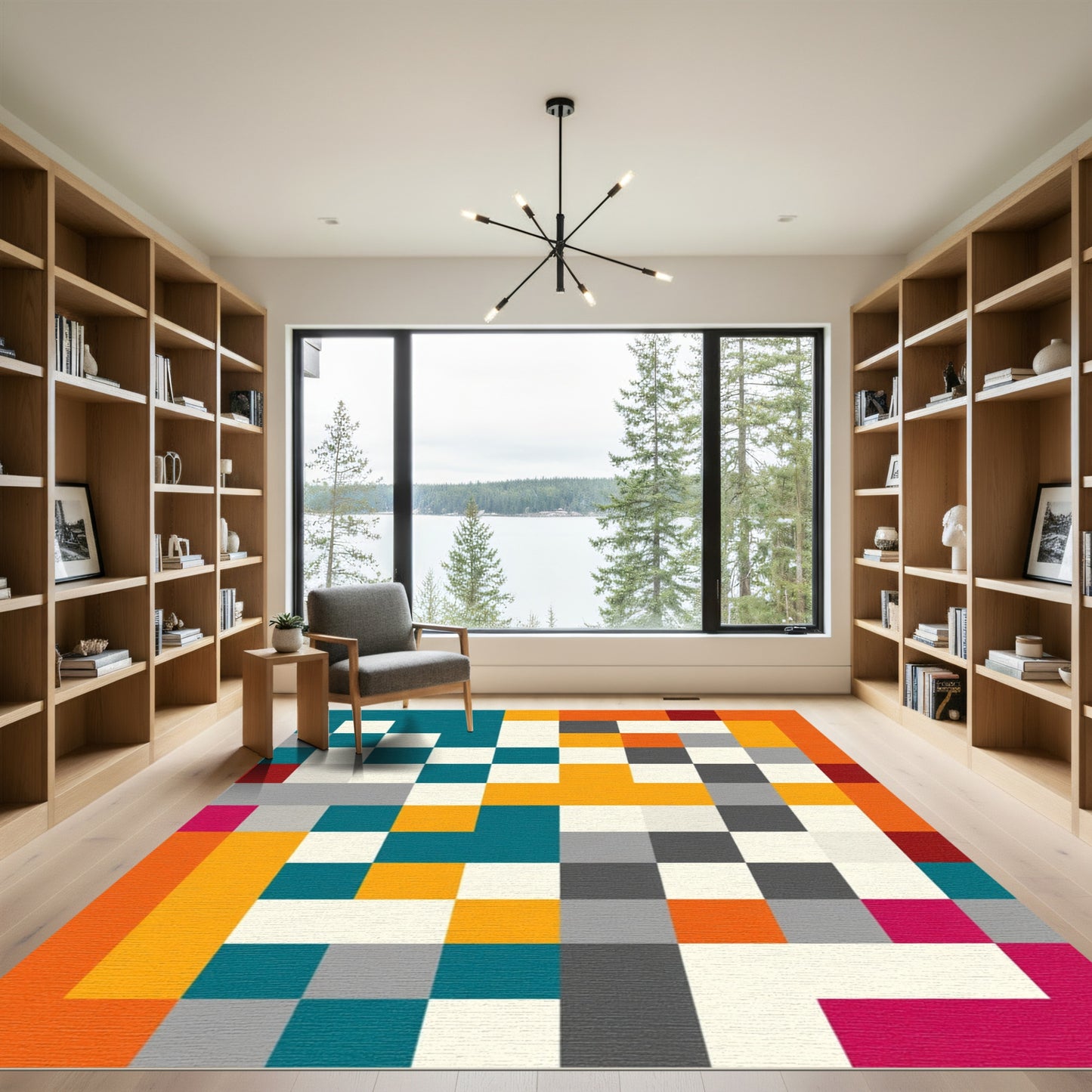 Abstract Blocks Teal Orange Geometric Rug