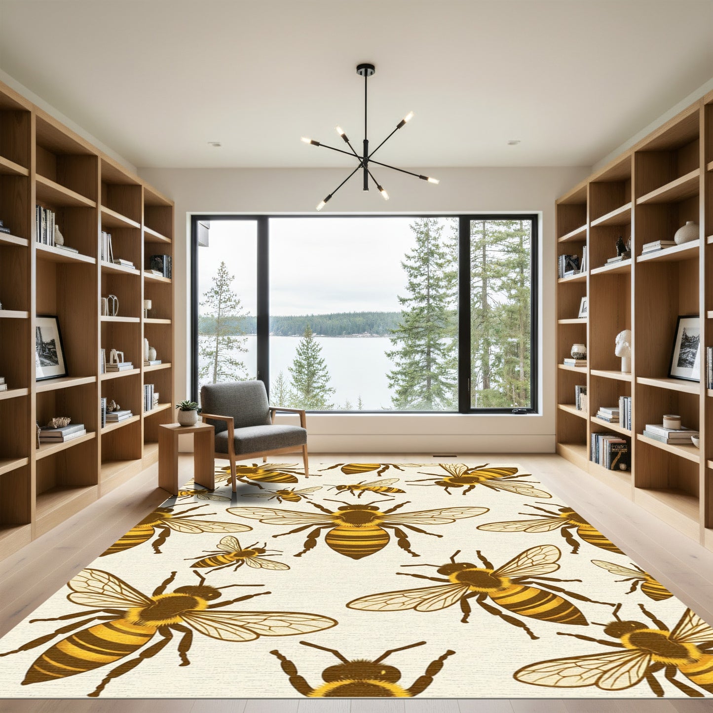Whimsical Golden Honeybee Illustration Rug