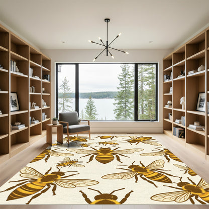 Whimsical Golden Honeybee Illustration Rug