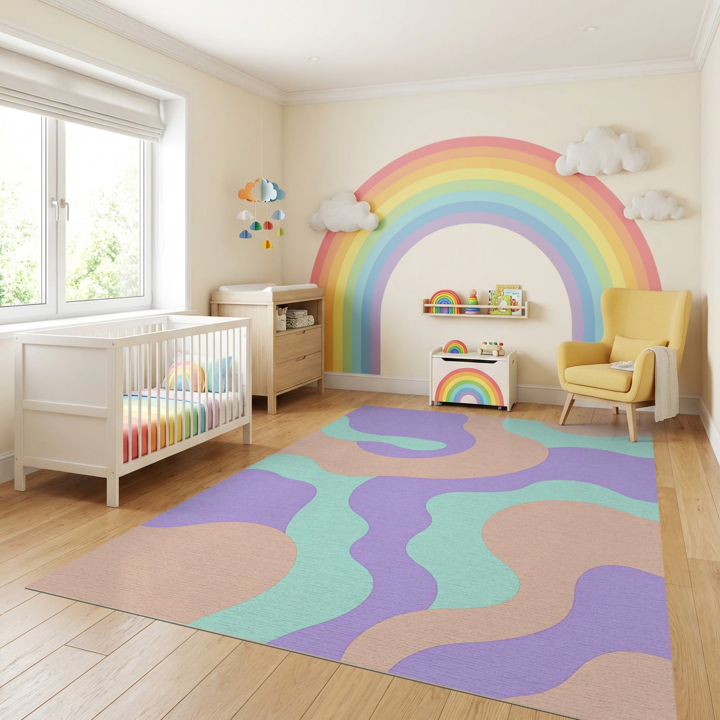 Modern Lavender Peach Mint Wavy Rug