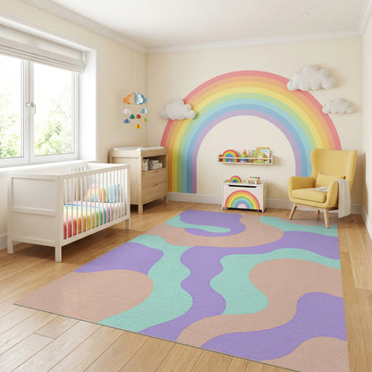 Modern Lavender Peach Mint Wavy Rug