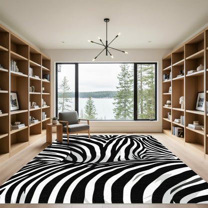 Bold Monochrome Zebra Stripe Wave Rug