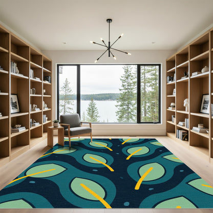 Teal Wavy Leaf Medallion Rug
