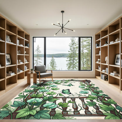 Vintage Mint Floral Butterfly Trellis Rug