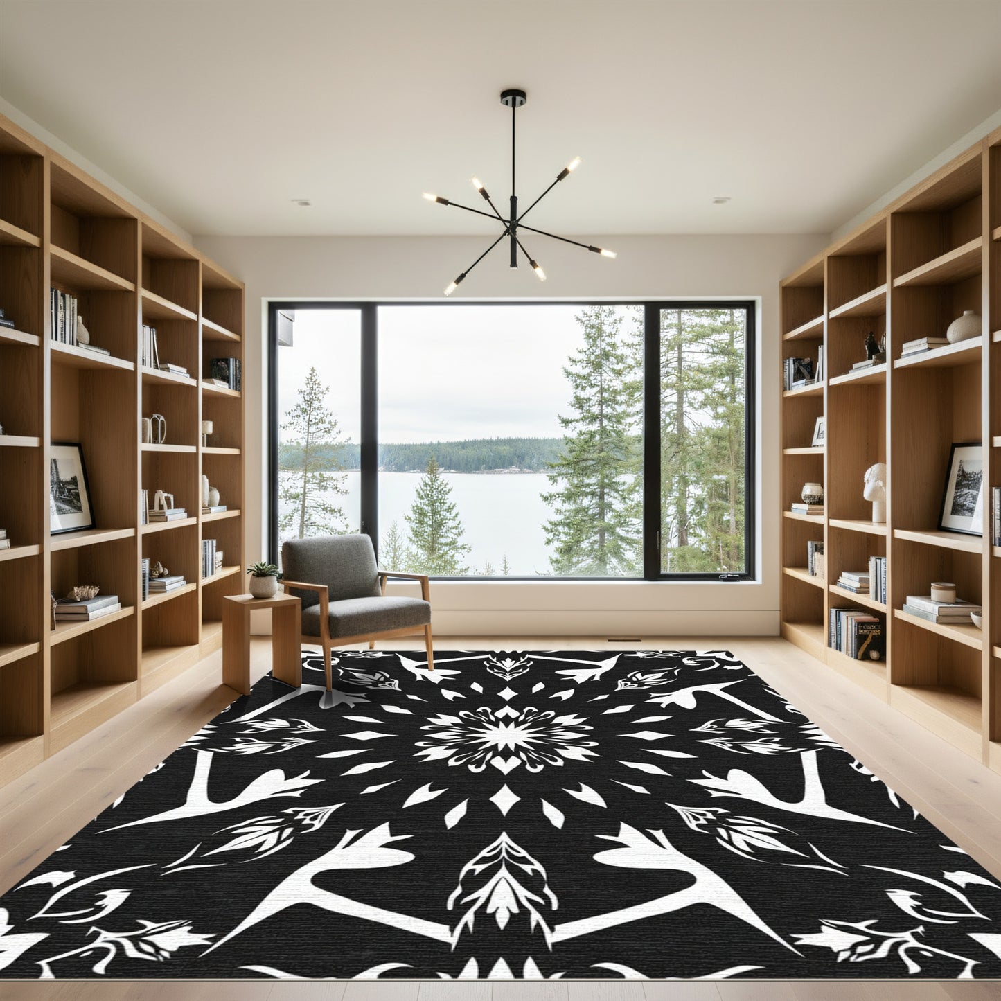 Monochromatic Floral Sunburst Medallion Rug