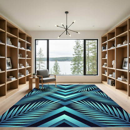 Aqua Tropical Leaf Chevron Rug