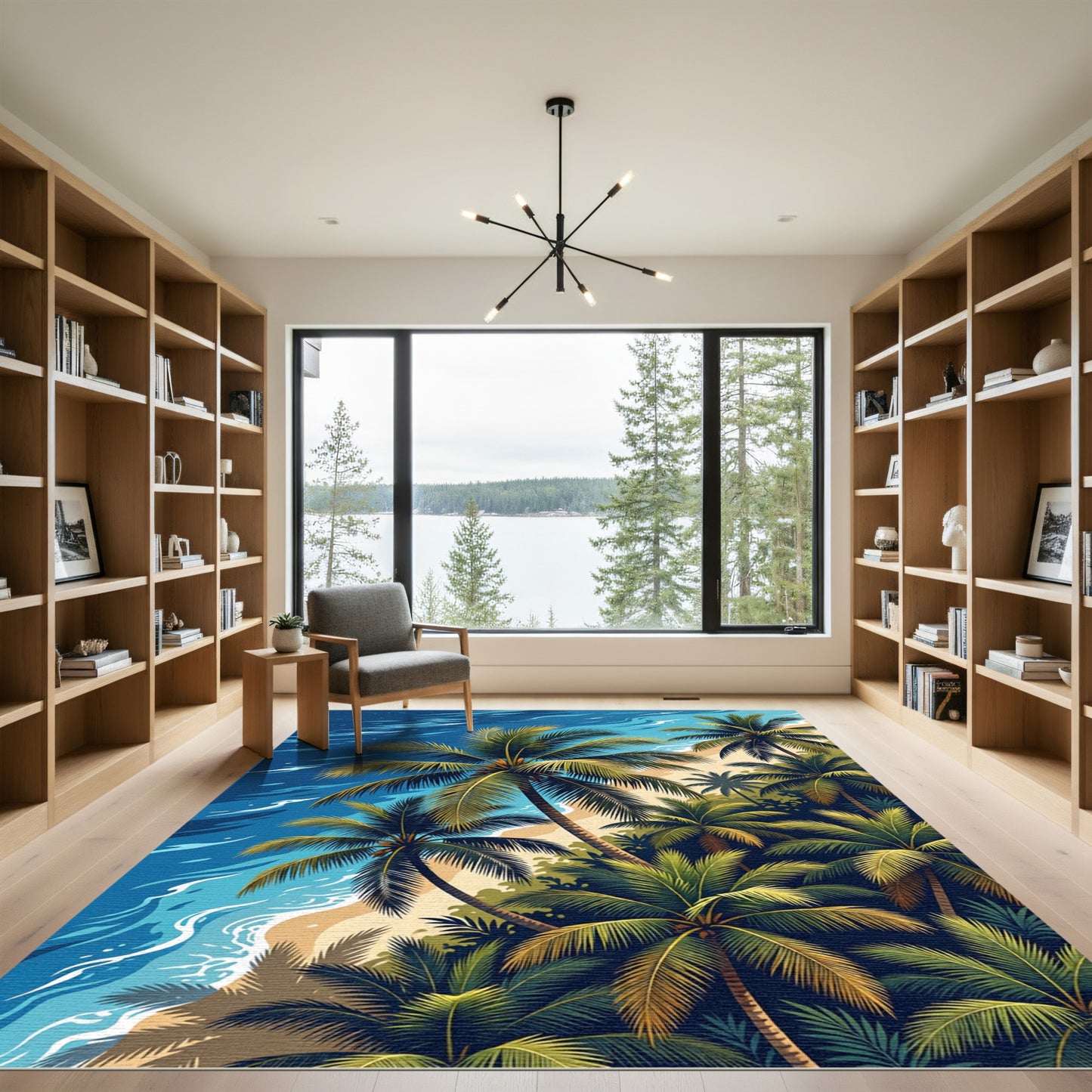 Lush Tropical Palm Beach Shoreline Rug