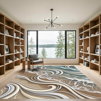 Coastal Swirl Waves Beach Abstract Rug